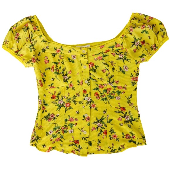 Yellow Floral Smocked Button Top - Picture 4 of 4